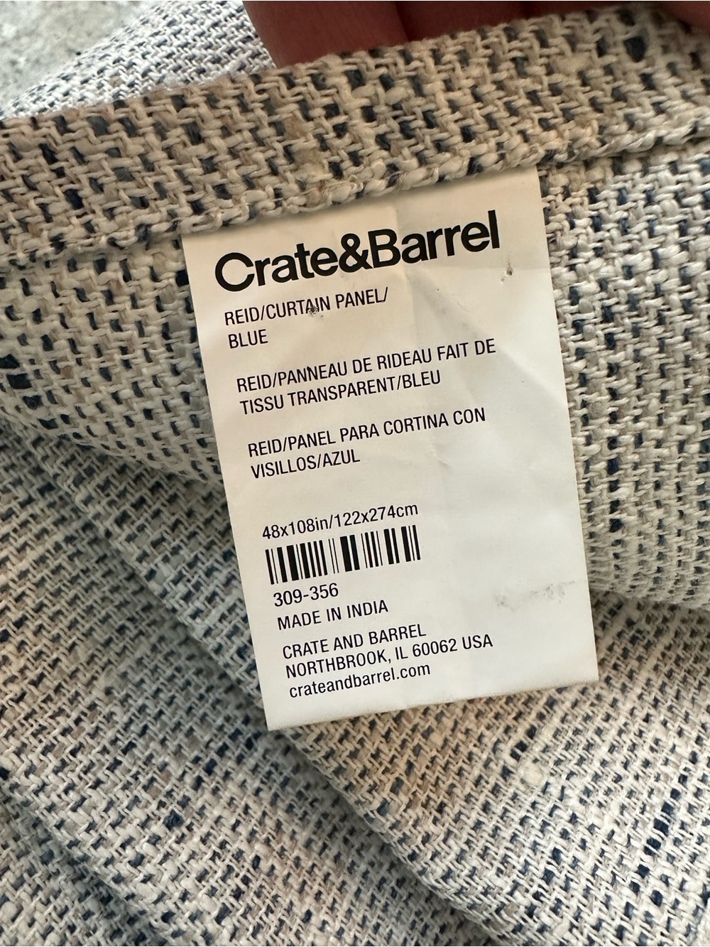 Crate and Barrel set of 2 Reid blue curtain panels - Picture 6 of 8